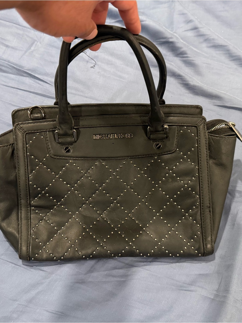 Michael Kors Black Quilted Leather Handbag Studded Shoulder Bag Handbag